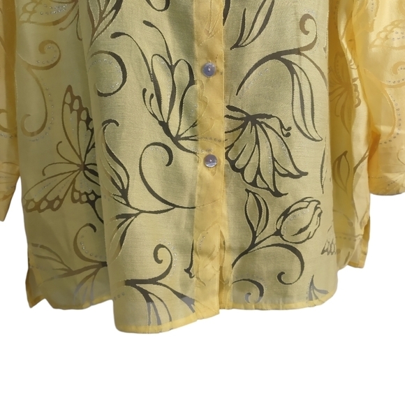Alfred Dunner Top Shirt Women's Yellow Butterfly Button Up Sz PL NWT - Picture 4 of 12